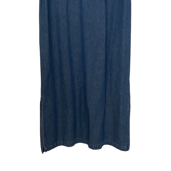 Vintage Prairie Cottagecore 90s Full Length Denim Embroidered Dress Blue - Picture 3 of 14